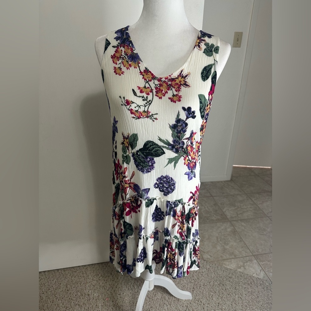 Karen Kane Rose Garden Shift Dress Drop Waist V-Neck Sleeveless High Low Medium - Picture 2 of 9